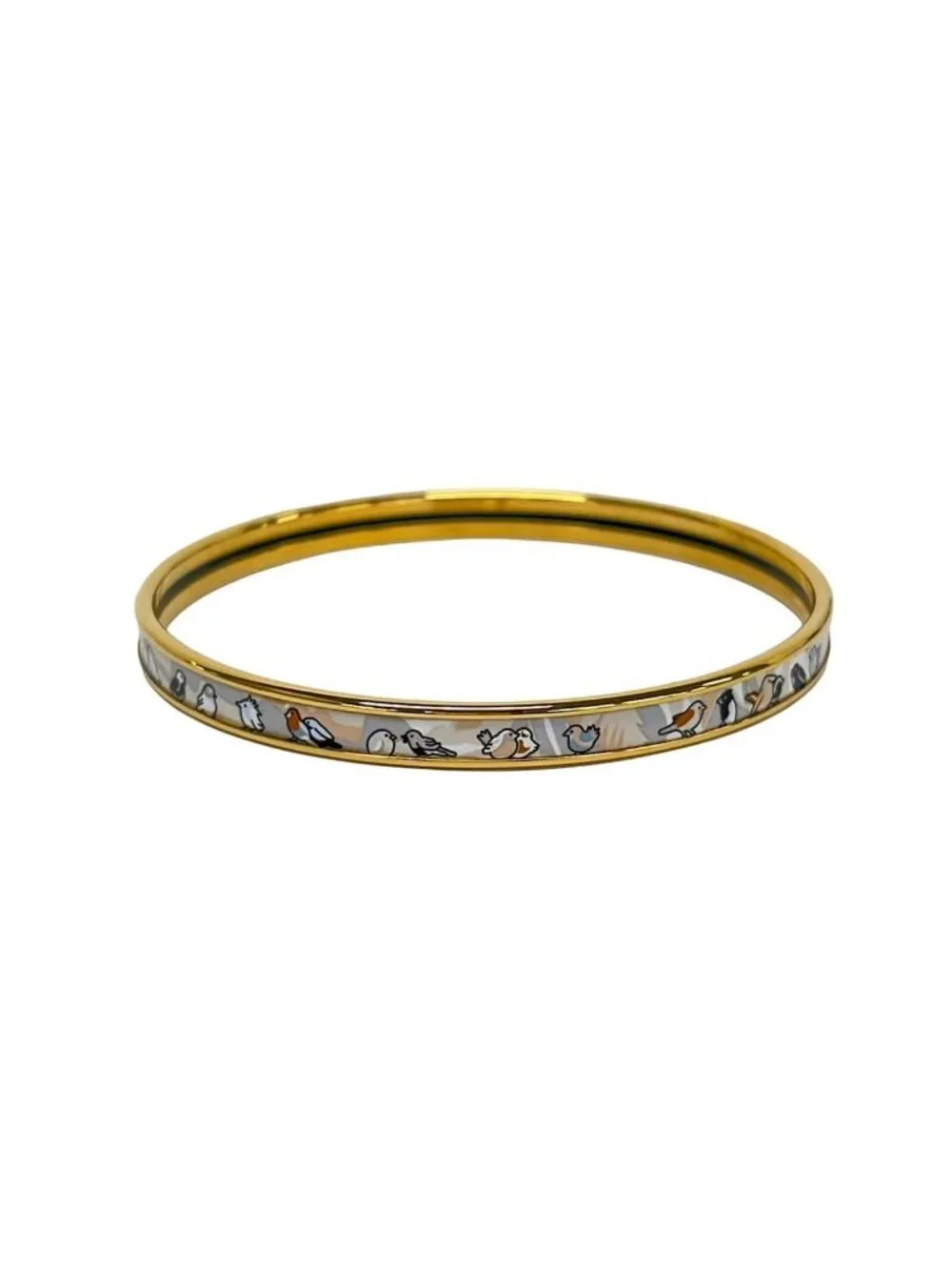 Hermes Bangle Enamel Gold Ivory Multi Bird Jungle Camouflage Bracelet